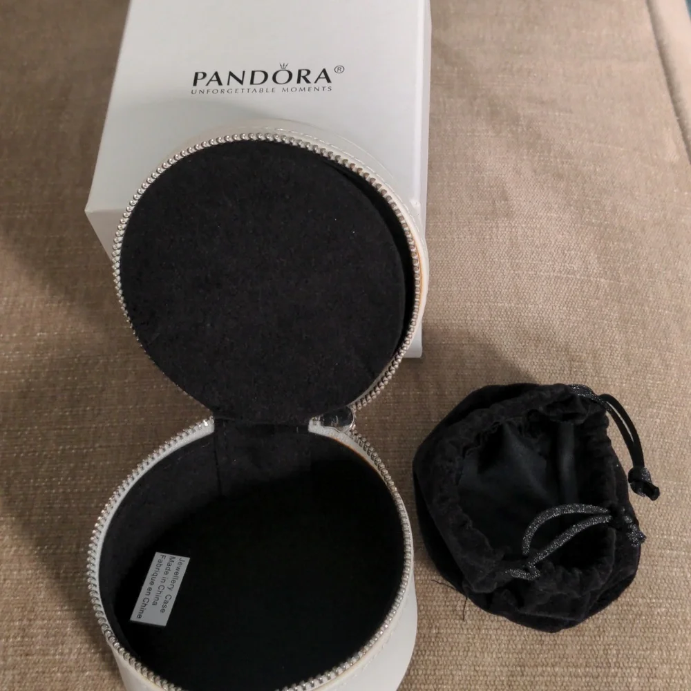New Pandora White Round Jewelry Case +  Box,  Multi sections, Pouch, Travel